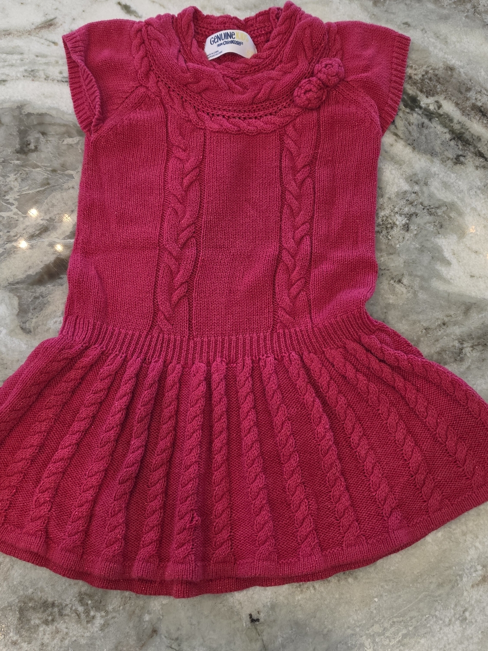 OshKosh B'gosh Bright Pink Cable-Knit Sleeveless Dress with Floral Accent
